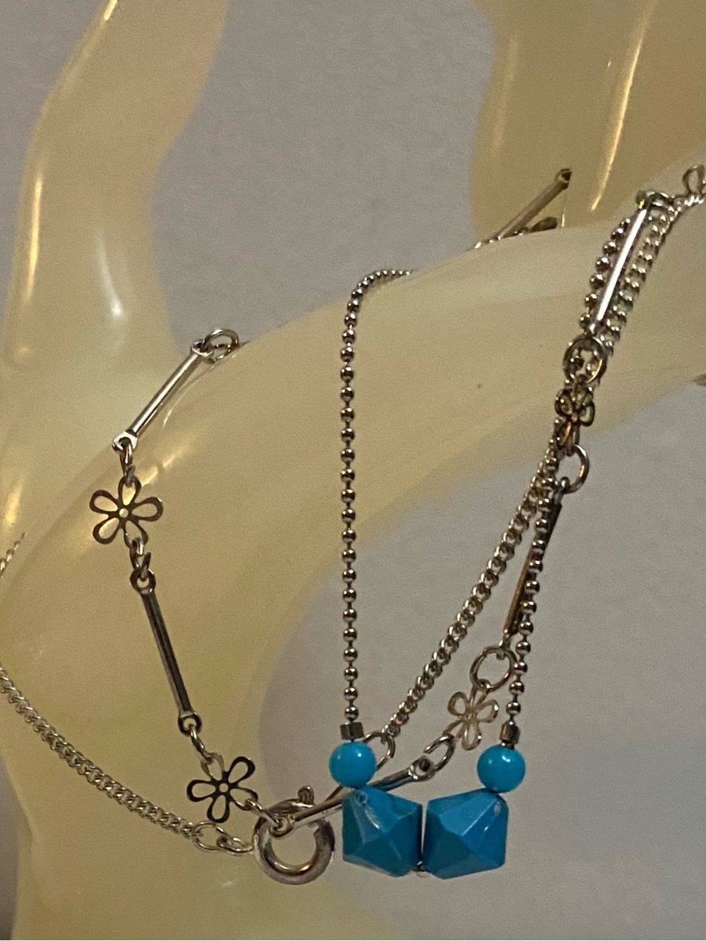 Silver tone Women's Layered bracelets (3) with Turquoise Blue Beads